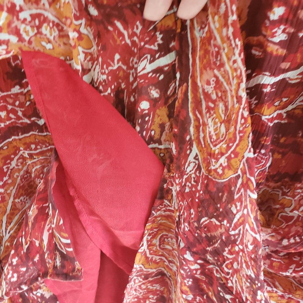 Soft Surroundings Women Size L Red Paisley Cheyla Tunic Button Top Lined Blouse - Picture 5 of 8